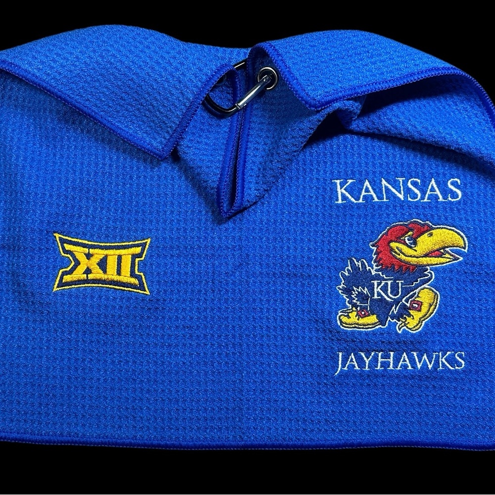 University of Kansas (KU) Golf Towel (8in X 16in) 42k Stitches (2 Sides)